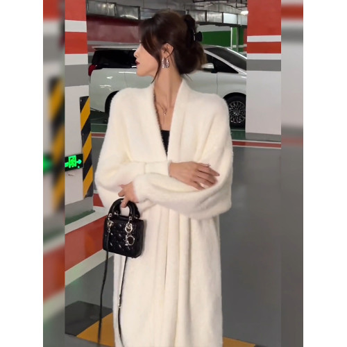 慵懶風毛衣外套女秋冬新款加厚仿貂毛過膝長款毛絨絨針織開衫大衣 慵懶風毛衣外套女秋冬新款加厚仿貂毛過膝長款毛絨絨針織開衫大衣