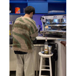 馬海毛撞色條紋拼接毛衣男慵懶風高級感日系復古情侶針織衫外套潮