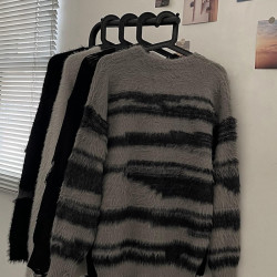 邱細狗QXIGOU圓領毛衣男春季高街潮流條紋設計感休閒針織衫ins