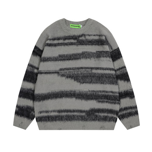 邱細狗QXIGOU圓領毛衣男春季高街潮流條紋設計感休閒針織衫ins