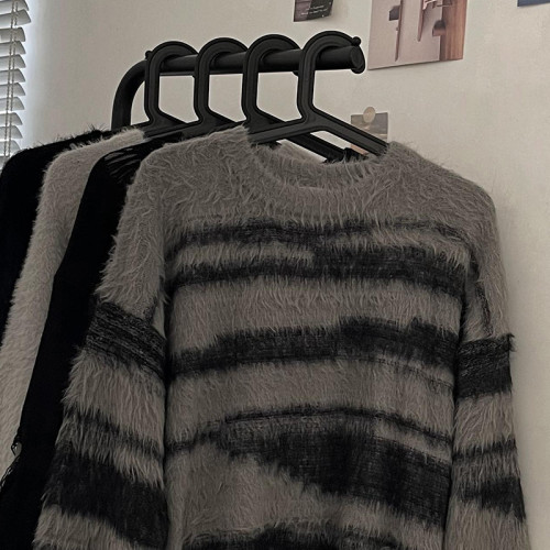 邱細狗QXIGOU圓領毛衣男春季高街潮流條紋設計感休閒針織衫ins