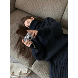 秋冬加厚高級感超好看黑色高領毛衣女寬松慵懶風中長款針織衫內搭