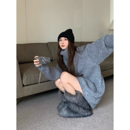 秋冬加厚高級感超好看黑色高領毛衣女寬松慵懶風中長款針織衫內搭