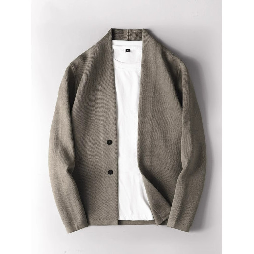 高級感修身開衫針織衫外套男春秋新款外穿毛衣商務休閒無釦上衣潮