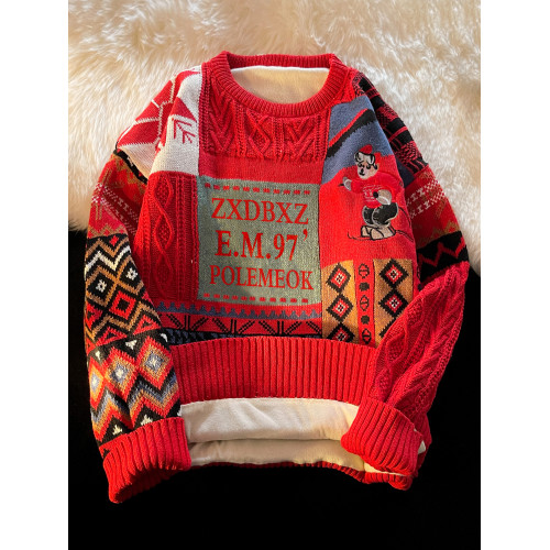 聖誕節毛衣男冬季加絨加厚保暖針織衫ins港風寬松潮流情侶裝線衣