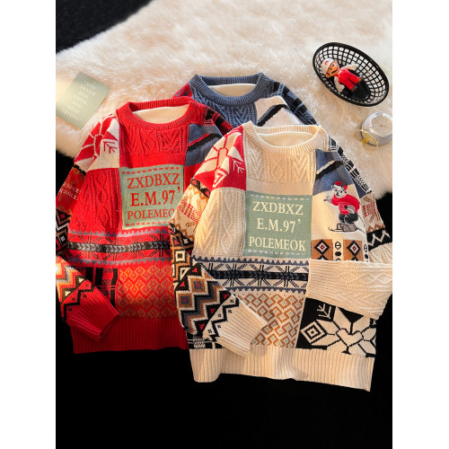 聖誕節毛衣男冬季加絨加厚保暖針織衫ins港風寬松潮流情侶裝線衣