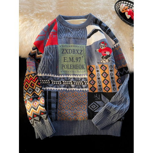 聖誕節毛衣男冬季加絨加厚保暖針織衫ins港風寬松潮流情侶裝線衣