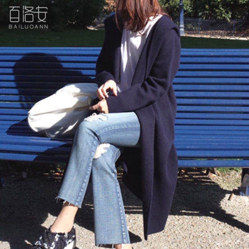 中長款針織衫開衫女秋冬新款連帽寬松大碼百搭毛衣外套加厚大衣