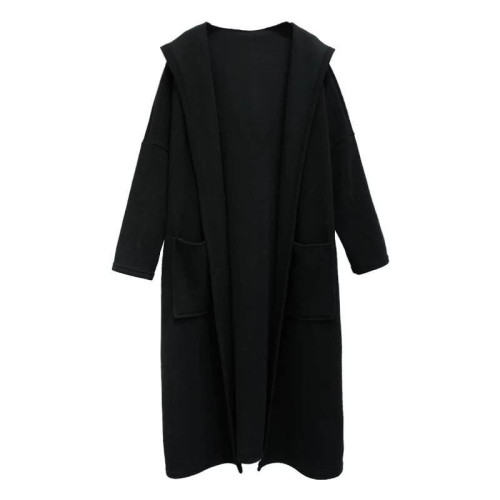 中長款針織衫開衫女秋冬新款連帽寬松大碼百搭毛衣外套加厚大衣