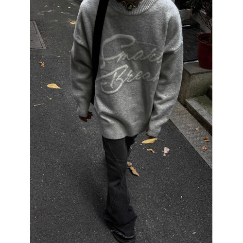 字母毛衣男生套頭針織衫寬松潮流加厚秋冬季長袖圓領衛衣美式復古