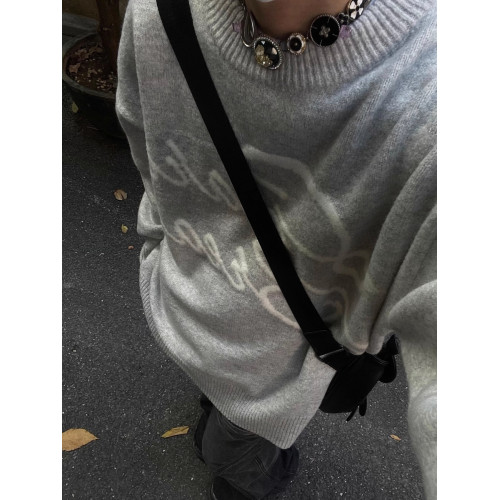 字母毛衣男生套頭針織衫寬松潮流加厚秋冬季長袖圓領衛衣美式復古