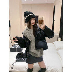 曾小鹹 韓系灰色麻花連帽套頭毛衣女秋冬寬鬆慵嬾衛衣針織衫上衣