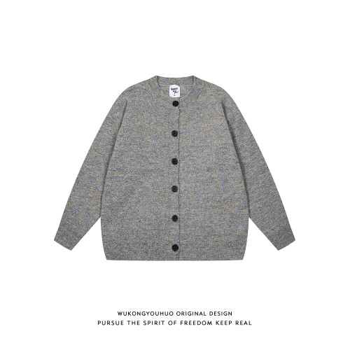 悟空有貨潮牌復古慵懶風開衫毛衣男女秋季寬松情侶百搭針織衫外套