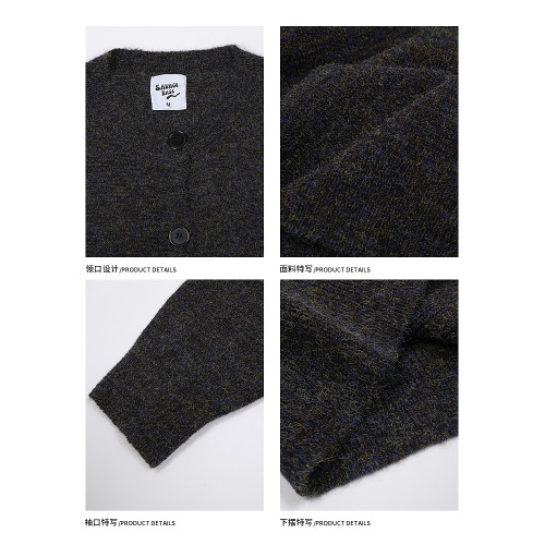 悟空有貨潮牌復古慵懶風開衫毛衣男女秋季寬松情侶百搭針織衫外套