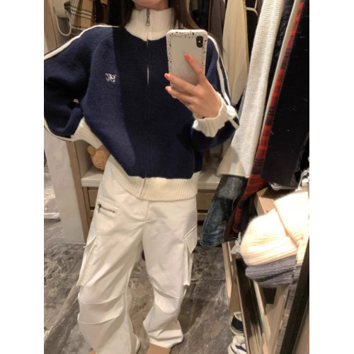 美式撞色長袖立領毛衣外套女2025秋冬新款寬松棒球服開衫拉鍊上衣