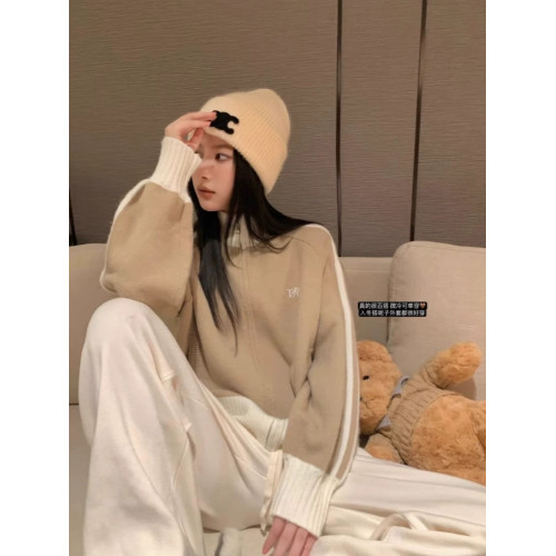 美式撞色長袖立領毛衣外套女2025秋冬新款寬松棒球服開衫拉鍊上衣