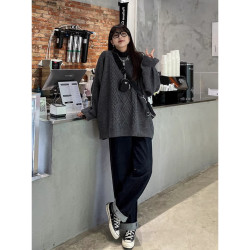 新年紅色復古慵懶洋氣麻花毛衣女秋冬外穿中長款加厚寬松針織上衣