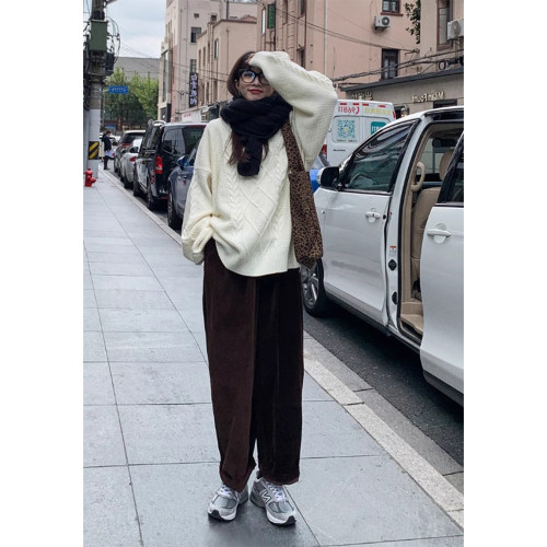 新年紅色復古慵懶洋氣麻花毛衣女秋冬外穿中長款加厚寬松針織上衣 新年紅色復古慵懶洋氣麻花毛衣女秋冬外穿中長款加厚寬松針織上衣