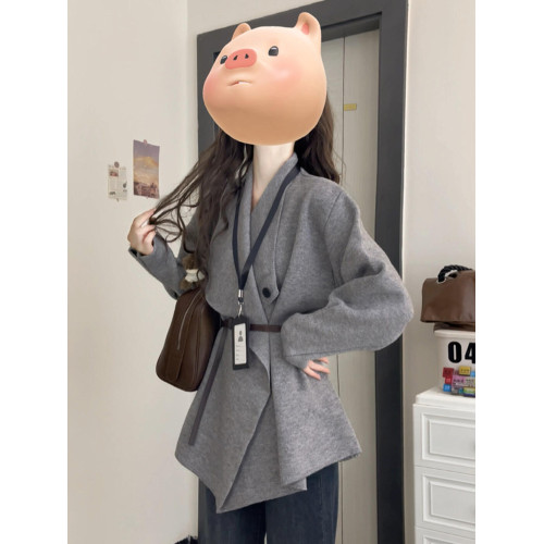 灰色翻領毛衣外套女秋冬2025新款慵懶高級感收腰秋季針織開衫上衣 灰色翻領毛衣外套女秋冬2025新款慵懶高級感收腰秋季針織開衫上衣