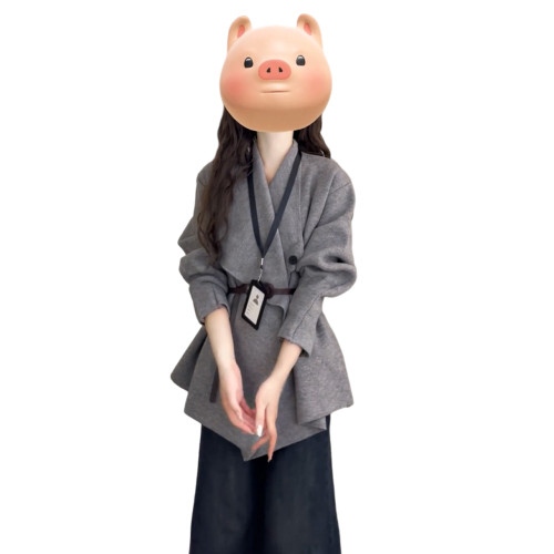 灰色翻領毛衣外套女秋冬2025新款慵懶高級感收腰秋季針織開衫上衣 灰色翻領毛衣外套女秋冬2025新款慵懶高級感收腰秋季針織開衫上衣