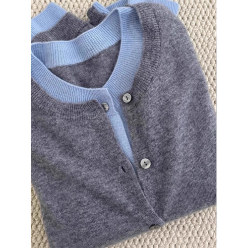 灰色假兩件時尚洋氣上衣開衫洋氣獨特別致女春季內搭打底針織外套