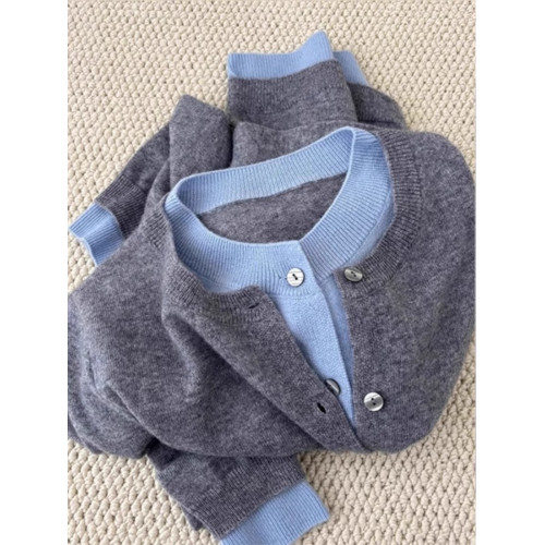 灰色假兩件時尚洋氣上衣開衫洋氣獨特別致女春季內搭打底針織外套