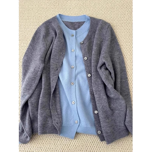 灰色假兩件時尚洋氣上衣開衫洋氣獨特別致女春季內搭打底針織外套