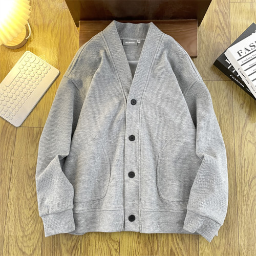 華夫格V領針織毛衣男秋季寬松開衫衛衣日系潮牌情侶休閒紐釦夾克 華夫格V領針織毛衣男秋季寬松開衫衛衣日系潮牌情侶休閒紐釦夾克