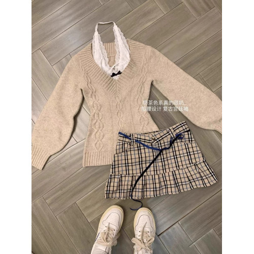 黑色收腰顯瘦v領毛衣女韓系大領口V領露肩設計感長袖針織上衣 黑色收腰顯瘦v領毛衣女韓系大領口V領露肩設計感長袖針織上衣