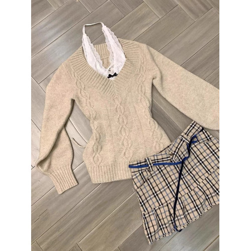 黑色收腰顯瘦v領毛衣女韓系大領口V領露肩設計感長袖針織上衣 黑色收腰顯瘦v領毛衣女韓系大領口V領露肩設計感長袖針織上衣