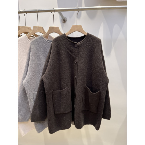 松弛感慵懶風大口袋圓領中長款毛衣外套女秋冬季加厚寬松針織開衫 松弛感慵懶風大口袋圓領中長款毛衣外套女秋冬季加厚寬松針織開衫