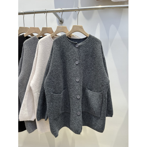 松弛感慵懶風大口袋圓領中長款毛衣外套女秋冬季加厚寬松針織開衫 松弛感慵懶風大口袋圓領中長款毛衣外套女秋冬季加厚寬松針織開衫