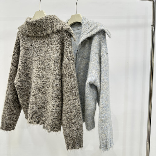 雜色復古大翻領軟糯拉毛毛衣女寬松雙拉鍊加厚針織開衫短外套秋冬 雜色復古大翻領軟糯拉毛毛衣女寬松雙拉鍊加厚針織開衫短外套秋冬