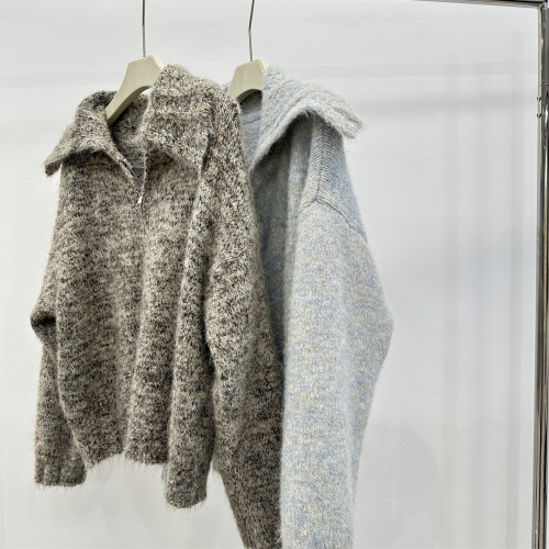 雜色復古大翻領軟糯拉毛毛衣女寬松雙拉鍊加厚針織開衫短外套秋冬 雜色復古大翻領軟糯拉毛毛衣女寬松雙拉鍊加厚針織開衫短外套秋冬