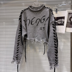 網紅同款2025冬季新款時尚辣妹綁帶袖子字母塗鴉套頭針織毛衣毛衫