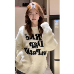 水貂絨毛衣女小個子秋冬加厚高級感寬松慵懶風軟糯奶fufu針織外套