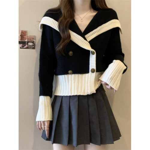 海軍領針織毛衣外套女秋季今年爆款大碼胖mm顯瘦高級感超好看上衣 海軍領針織毛衣外套女秋季今年爆款大碼胖mm顯瘦高級感超好看上衣