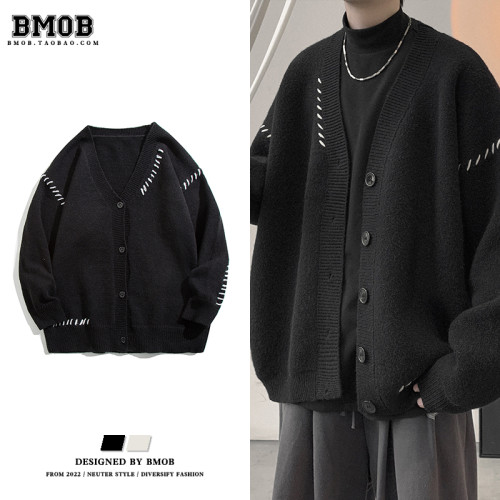BMOB春秋日系針織開衫外套男女寬松休閒V領慵懶學院風休閒毛線衣 BMOB春秋日系針織開衫外套男女寬松休閒V領慵懶學院風休閒毛線衣