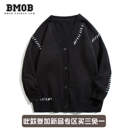 BMOB春秋日系針織開衫外套男女寬松休閒V領慵懶學院風休閒毛線衣 BMOB春秋日系針織開衫外套男女寬松休閒V領慵懶學院風休閒毛線衣