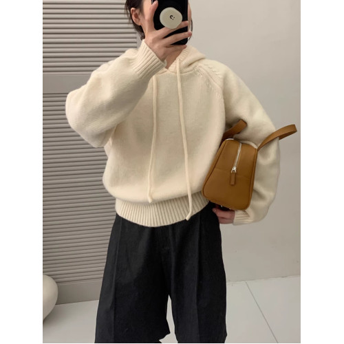 韓系抽繩衛衣毛衣女秋冬裝加厚連帽針織打底衫慵懶風寬松短款上衣