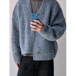 美式慵懶風高級感短寬重磅開衫毛衣男秋冬季休閒粗線針織衫外套潮