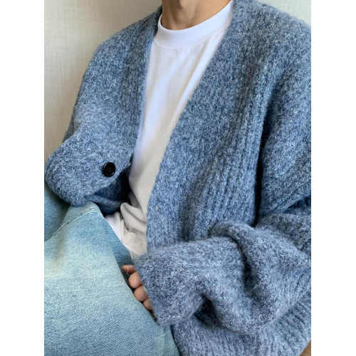 美式慵懶風高級感短寬重磅開衫毛衣男秋冬季休閒粗線針織衫外套潮