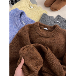 韓代@fu*e 超美的花紗羊毛混紡！慵懶復古毛茸茸質感圓領套頭毛衣