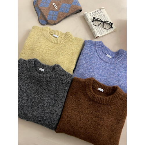 韓代@fu*e 超美的花紗羊毛混紡！慵懶復古毛茸茸質感圓領套頭毛衣