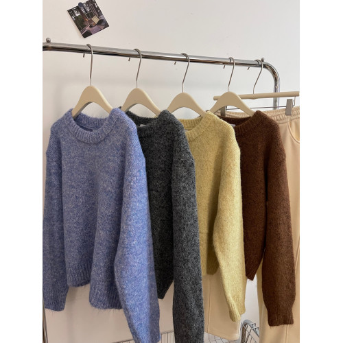 韓代@fu*e 超美的花紗羊毛混紡！慵懶復古毛茸茸質感圓領套頭毛衣