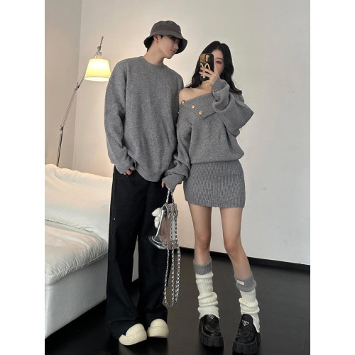 小衆設計感情侶裝秋冬INS超火毛衣純欲露肩針織衫連衣裙一裙一衣 小衆設計感情侶裝秋冬INS超火毛衣純欲露肩針織衫連衣裙一裙一衣