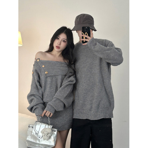 小衆設計感情侶裝秋冬INS超火毛衣純欲露肩針織衫連衣裙一裙一衣 小衆設計感情侶裝秋冬INS超火毛衣純欲露肩針織衫連衣裙一裙一衣