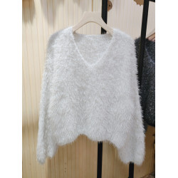 寬松慵懶仿水貂絨短款套頭毛衣外套女秋冬外搭軟糯亮絲針織衫上衣