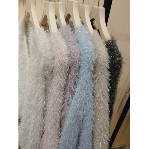 寬松慵懶仿水貂絨短款套頭毛衣外套女秋冬外搭軟糯亮絲針織衫上衣