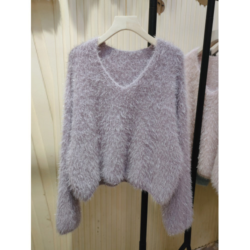 寬松慵懶仿水貂絨短款套頭毛衣外套女秋冬外搭軟糯亮絲針織衫上衣